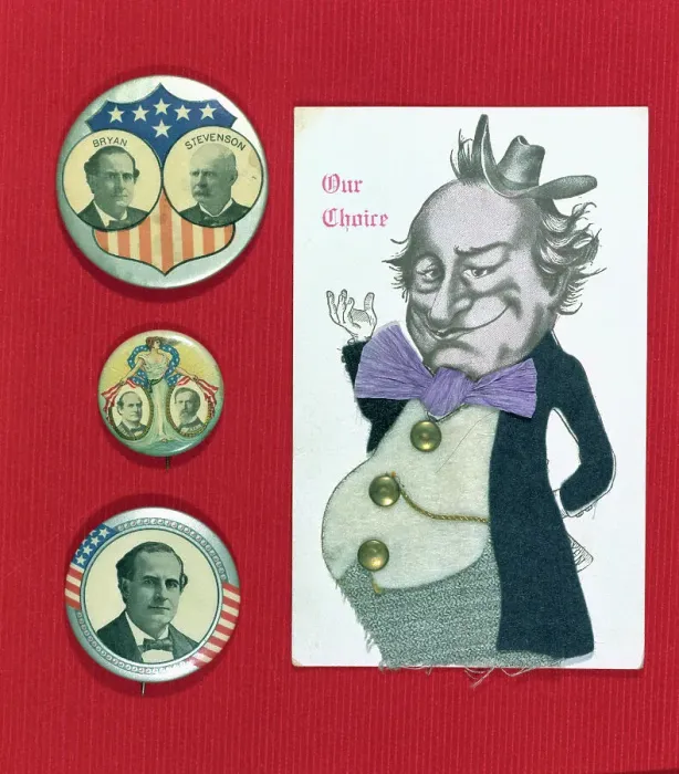 Framed Print : Campaign Buttons and Sketch of William Jennings Bryan and Peers Framed Print : Campaign Buttons and Sketch of William Jennings Bryan and Peers
