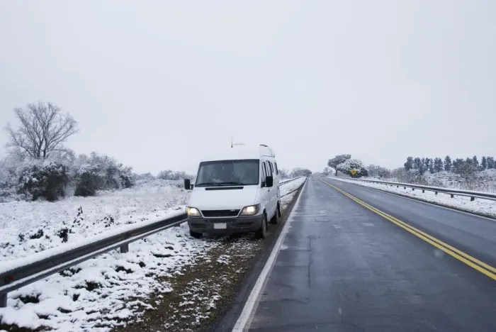 Framed Print : camper van stopped on the side of a snowy road near tucuman Framed Print : camper van stopped on the side of a snowy road near tucuman