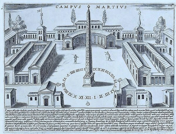 Campus Martius, Field of Mars was a more than 250 hectare area of ancient Rome in public ownership, historical Rome, Italy, digital reproduction of an original 17th century artwork, original date not known