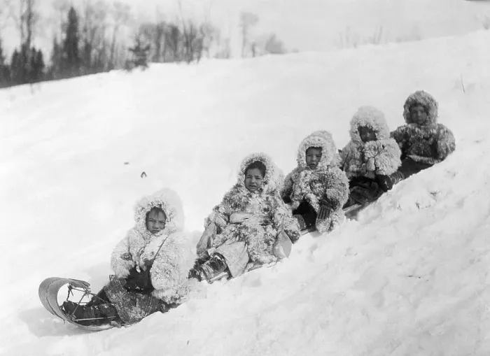 Framed Print : Canadian Indian Children On Sled Framed Print : Canadian Indian Children On Sled