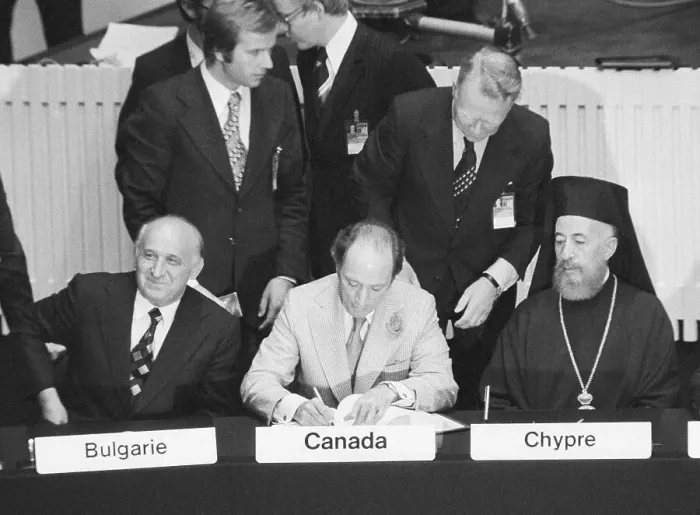 Framed Print : Canadian Premier Signs Treaty Framed Print : Canadian Premier Signs Treaty