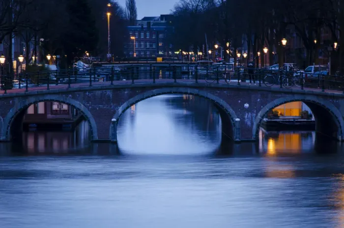 Framed Print : A Canal Bridge in the Capital City of Amsterdam, Netherlands