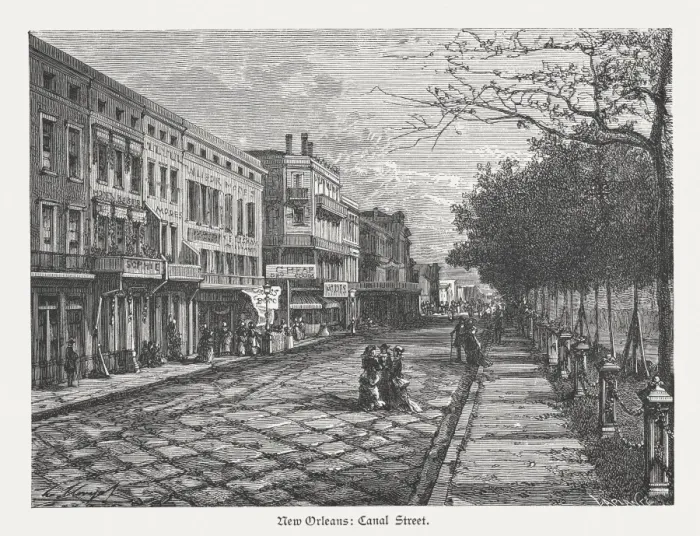 Framed Print : Canal Street in New Orleans, wood engraving, published in 1880 Framed Print : Canal Street in New Orleans, wood engraving, published in 1880