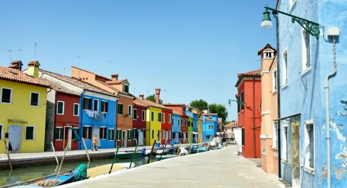 Framed Print : Canals of Burano with boats & colorful buildings Framed Print : Canals of Burano with boats & colorful buildings