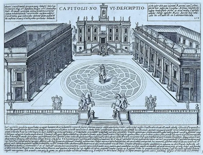 Framed Print : Capitolii Novi Descriptio, The Description of the New Capitol. The Piazza del Campidoglio was designed by Michelangelo Buonarroti during the early Renaissance. It was part of Pope Paul III's plan to revitalise the city, Historic Rome, Italy, digital Framed Print : Capitolii Novi Descriptio, The Description of the New Capitol. The Piazza del Campidoglio was designed by Michelangelo Buonarroti during the early Renaissance. It was part of Pope Paul III's plan to revitalise the city, Historic Rome, Italy, digital