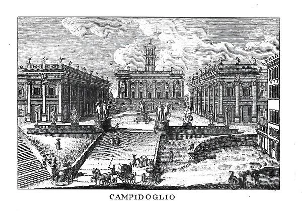 Capitolium, Campidoglio, Rome, Italy, digitally restored reproduction from Vedute principali e piu interessanti di Roma by Giovanni Battista, 1799