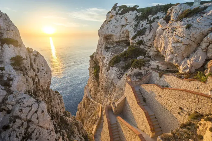Framed Print : Capo Caccia, Alghero, Sardinia. the Incredible staircase of Neptuno grotto at sunset Framed Print : Capo Caccia, Alghero, Sardinia. the Incredible staircase of Neptuno grotto at sunset