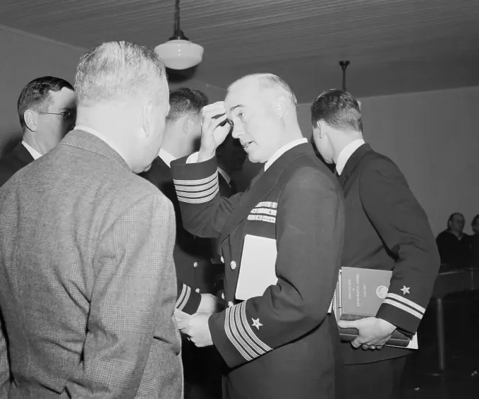 Framed Print : Captain Charles McVay Appearing in Court Framed Print : Captain Charles McVay Appearing in Court