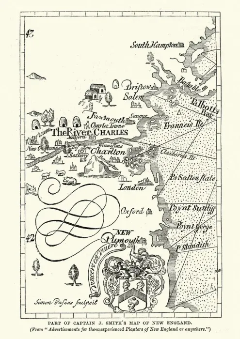 Framed Print : Captain John Smiths map of New England, 17th Century Framed Print : Captain John Smiths map of New England, 17th Century