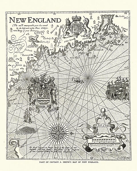 Captain John Smiths map of New England, 17th Century
