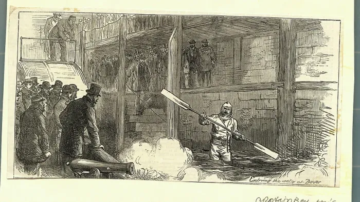 Framed Print : Captain Paul Boyton Entering Water at Dover Framed Print : Captain Paul Boyton Entering Water at Dover