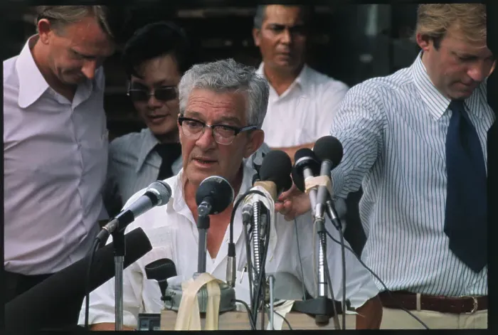 Framed Print : Captain of SS Mayaguez Speaking to Press