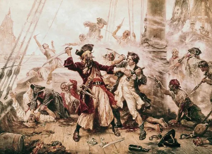 Framed Print : The Capture of the Pirate, Blackbeard, 1718 by Jean Leon Gerome Ferris Framed Print : The Capture of the Pirate, Blackbeard, 1718 by Jean Leon Gerome Ferris