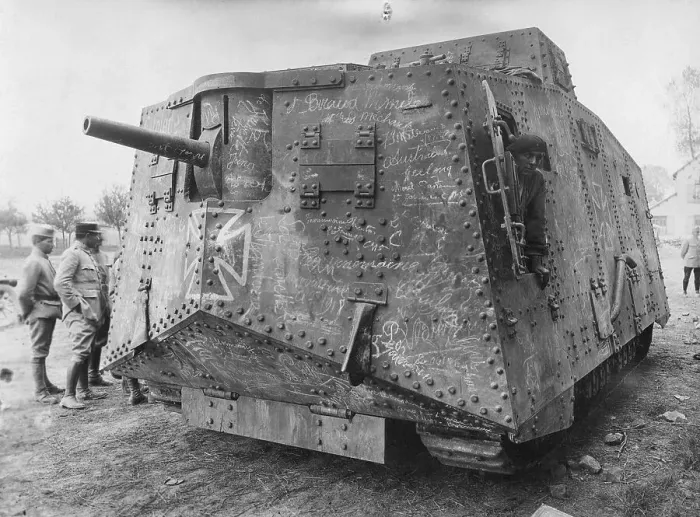 Framed Print : Captured German A7V Tank During WWI Framed Print : Captured German A7V Tank During WWI