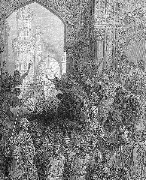 Captured Knights Templar in Cairo, Fourth Crusade, Egypt, Historical, digital reproduction of an original 19th century artwork