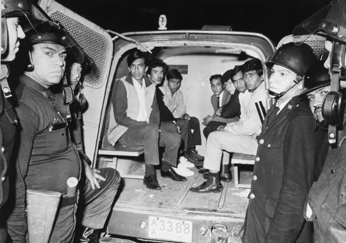 Framed Print : Captured Student Rioters In Police Van Framed Print : Captured Student Rioters In Police Van