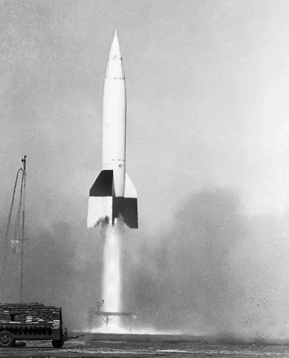 Framed Print : Captured V-2 Rocket Launching for Test Flight