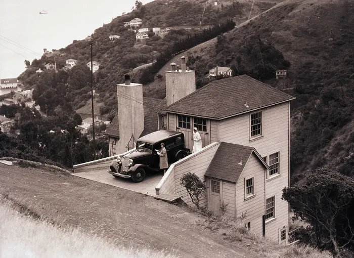 Framed Print : Car in Attic Driveway at Modern Home Framed Print : Car in Attic Driveway at Modern Home