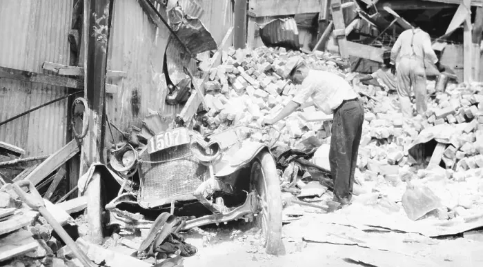 Framed Print : Car Buried Under Pile Of Bricks Framed Print : Car Buried Under Pile Of Bricks