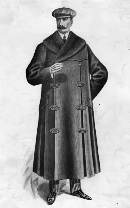Framed Print : Car Coat. November 1905: A gentlemans car coat, with fur collar Framed Print : Car Coat. November 1905: A gentlemans car coat, with fur collar