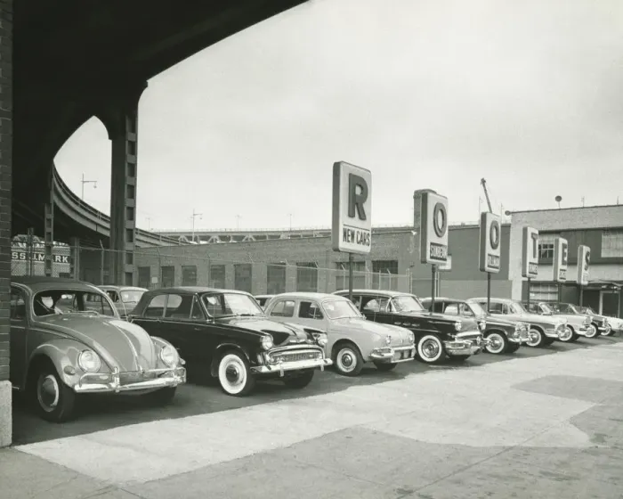 Framed Print : Car dealership, (B&W) Framed Print : Car dealership, (B&W)