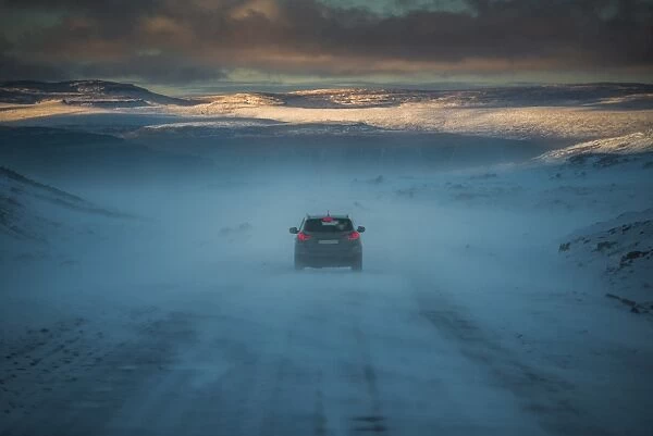 a car drive through Iceland snow breeze