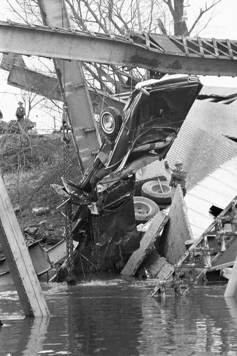 Framed Print : Car Pulled from Water After Bridge Collapse Framed Print : Car Pulled from Water After Bridge Collapse