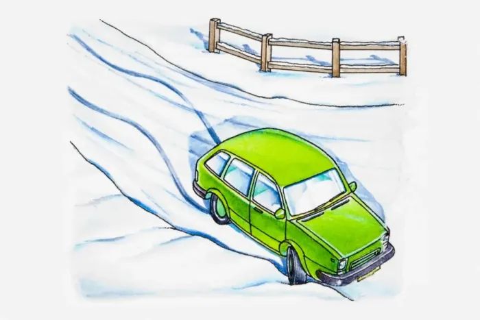 Framed Print : Car stuck on snow-covered road
