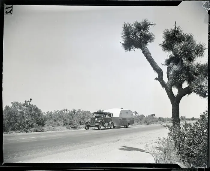 Framed Print : Car And Trailer Head For California Framed Print : Car And Trailer Head For California