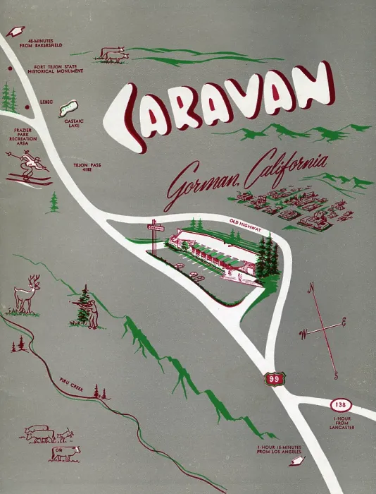 Framed Print : Caravan. USA - 1952: A menu for Caravan reads 'Caravan Gorman California' from 1952 in USA Framed Print : Caravan. USA - 1952: A menu for Caravan reads 'Caravan Gorman California' from 1952 in USA