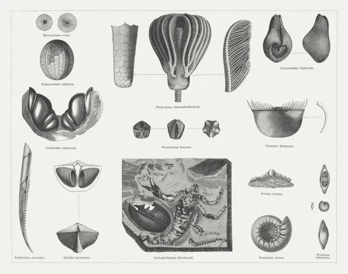 Framed Print : Carboniferous fossils, wood engravings, published in 1878 Framed Print : Carboniferous fossils, wood engravings, published in 1878