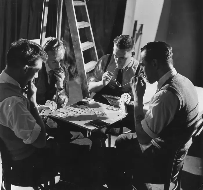 Framed Print : Card Game. 13th June 1956: Four men playing a game of bridge Framed Print : Card Game. 13th June 1956: Four men playing a game of bridge