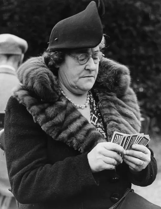 Framed Print : Card Game. 1942: Card player playing whist outside Framed Print : Card Game. 1942: Card player playing whist outside