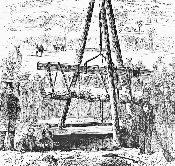 Framed Print : The Cardiff Giant - Hoisting the Statue From the Pit Illustration Framed Print : The Cardiff Giant - Hoisting the Statue From the Pit Illustration