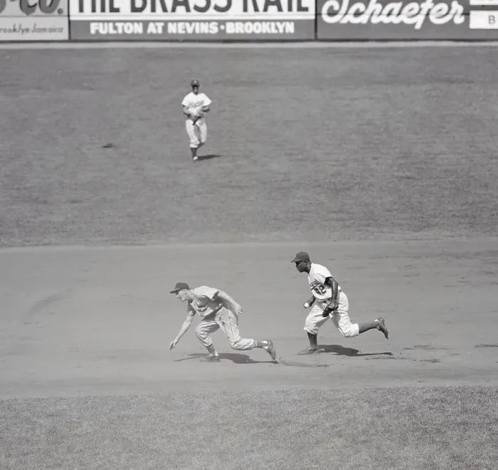 Framed Print : Cardinals and Dodger Baseball Action at Ebbets Field