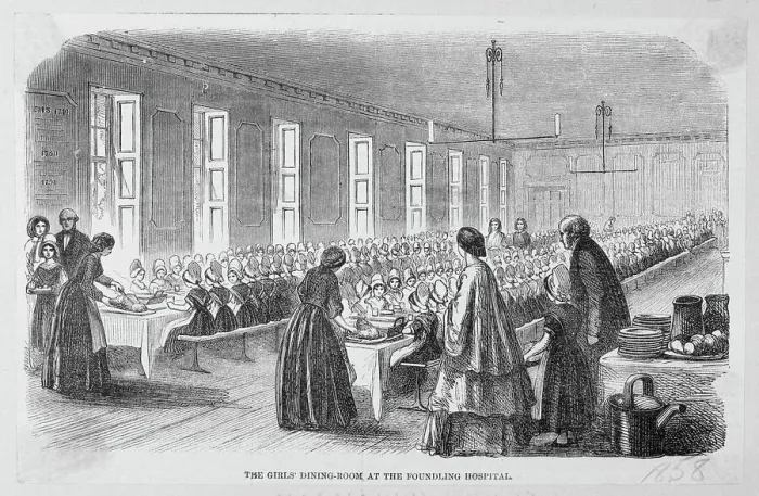 Framed Print : Caretakers with Young Girls Dining at Foundling Establishment Framed Print : Caretakers with Young Girls Dining at Foundling Establishment