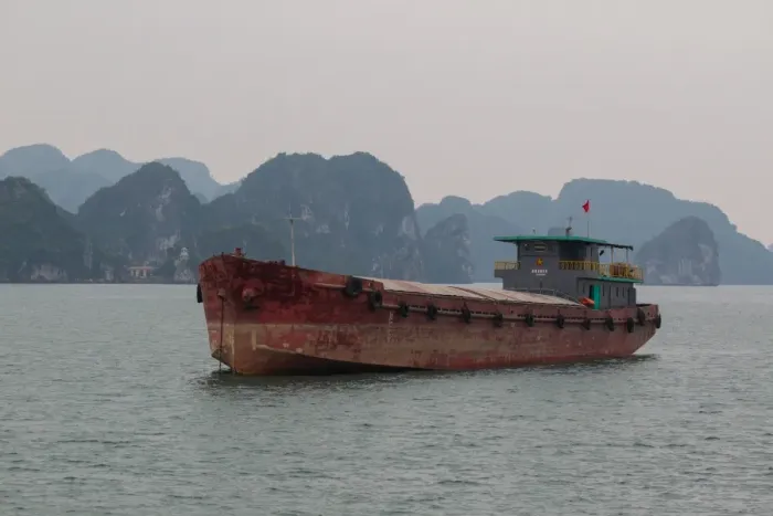 Framed Print : Cargo ship near Halong Bay Framed Print : Cargo ship near Halong Bay