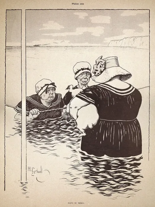 Framed Print : Caricature of Group of mature women bathing in the sea, French 1890s, 19th Century Framed Print : Caricature of Group of mature women bathing in the sea, French 1890s, 19th Century