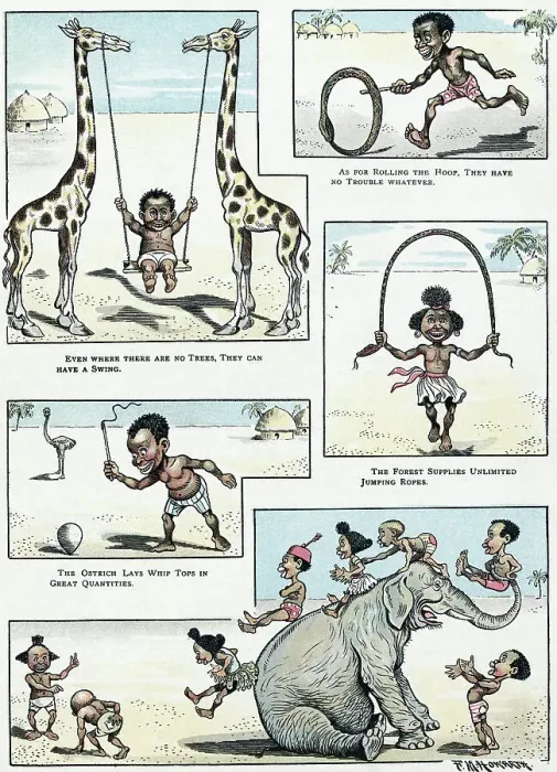 Framed Print : Caricature Illustration Depicting African Children in Their Villages