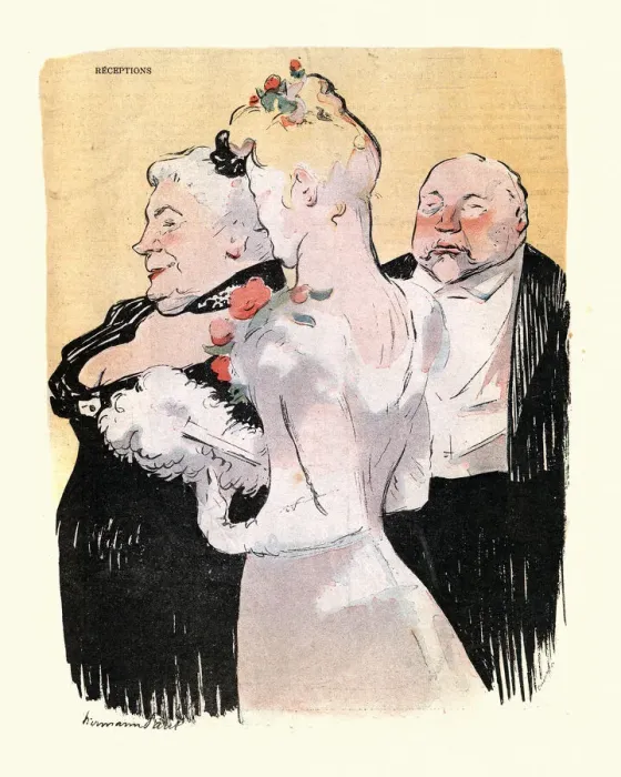 Framed Print : Caricature of Upper class French couple and their adult daughter, 1890s, 19th Century Framed Print : Caricature of Upper class French couple and their adult daughter, 1890s, 19th Century