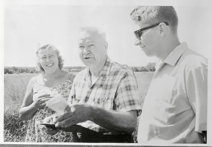 Framed Print : Carl Brown Handing Over Deed to Farm to Madalyn Murray and Son Framed Print : Carl Brown Handing Over Deed to Farm to Madalyn Murray and Son