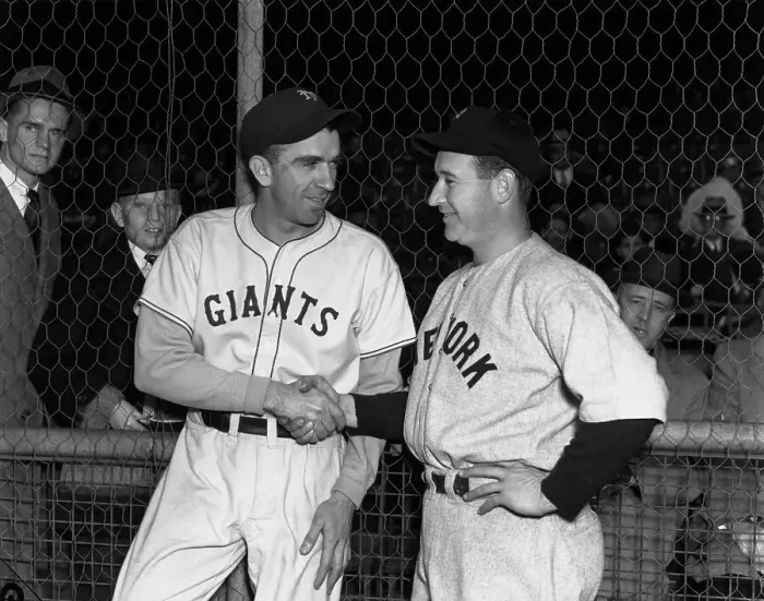 Framed Print : Carl Hubbell, Irving Hadley Meet, Handshak Framed Print : Carl Hubbell, Irving Hadley Meet, Handshak