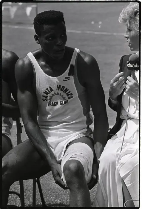 Framed Print : Carl Lewis Seated W / Bandaged Leg Framed Print : Carl Lewis Seated W / Bandaged Leg