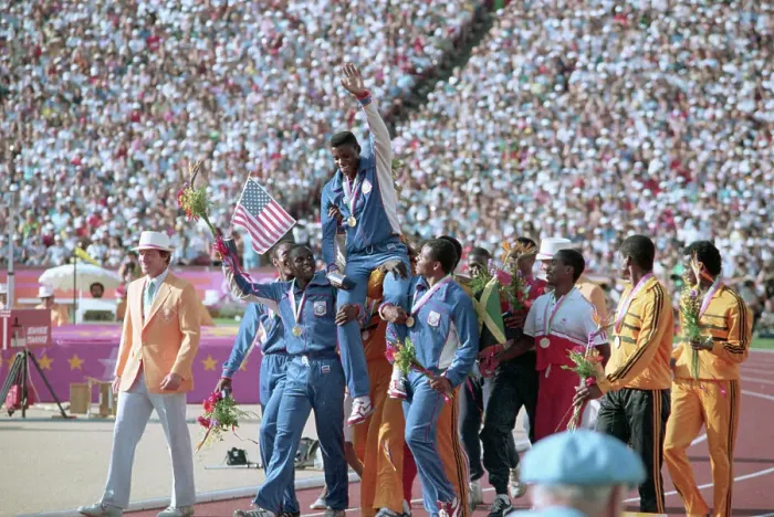 Framed Print : Carl Lewis On Shoulders Of Teammates Framed Print : Carl Lewis On Shoulders Of Teammates