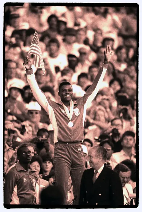 Framed Print : Carl Lewis Wins Gold Framed Print : Carl Lewis Wins Gold