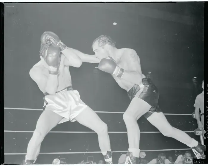Framed Print : Carl Olson Punching Pierre Langlois Framed Print : Carl Olson Punching Pierre Langlois