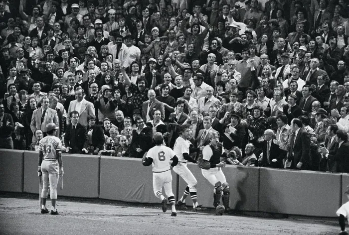 Framed Print : Carlton Fisk Catching Ball Near the Stands Framed Print : Carlton Fisk Catching Ball Near the Stands
