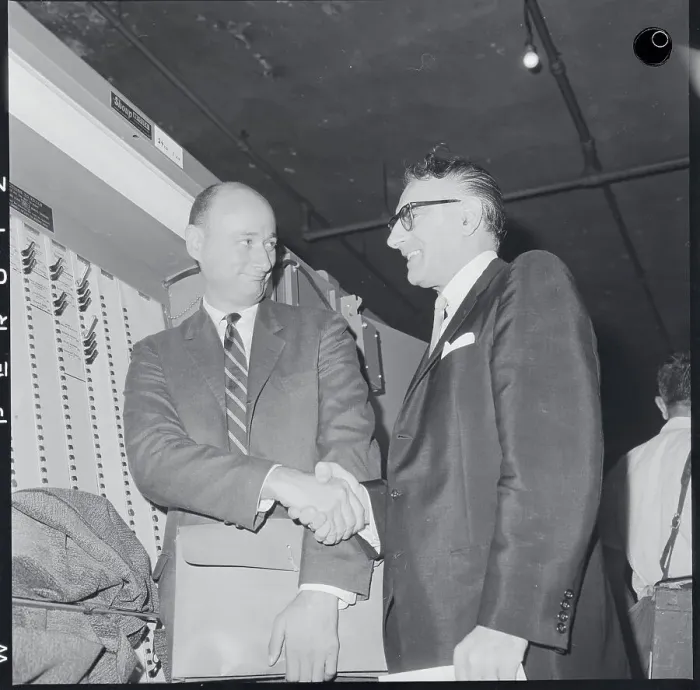 Framed Print : Carmine DeSapio Shaking Hands with Edward Koch