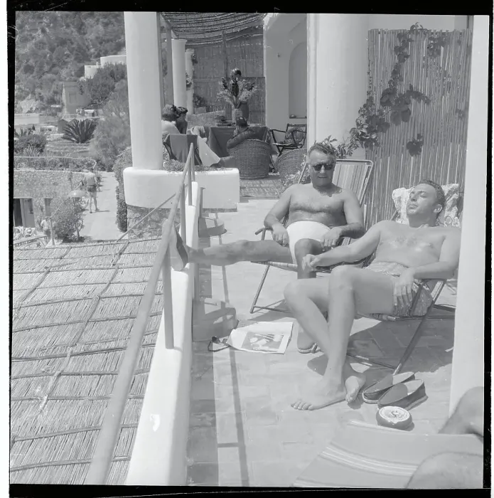 Framed Print : Carmine De Sapio and Fortune Pope Relaxing on Lounge Chairs Framed Print : Carmine De Sapio and Fortune Pope Relaxing on Lounge Chairs