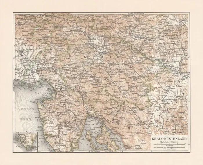 Framed Print : Carniola-Coastland (Slovenia, until 1918 Austrian Littoral), lithograph, published in 1897 Framed Print : Carniola-Coastland (Slovenia, until 1918 Austrian Littoral), lithograph, published in 1897